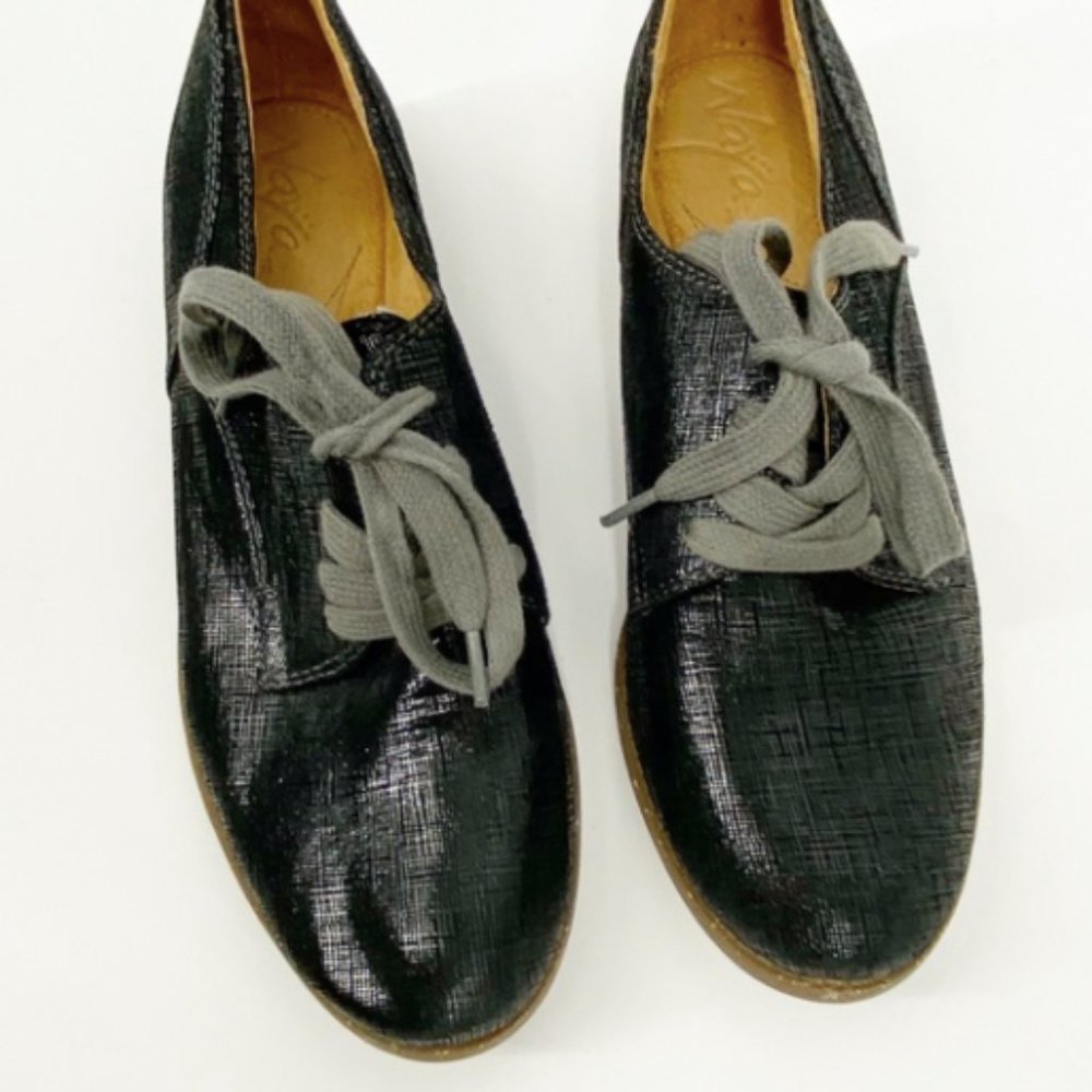 Naya Black metallic leather timber lace up Oxford